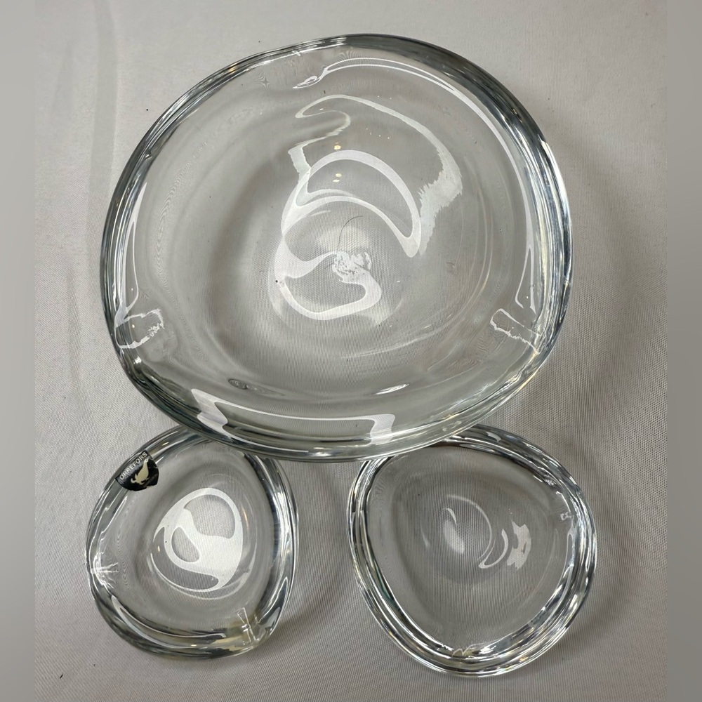 Mid Century Orrefors Ashtray with 2 Small Satellite Ashtrays